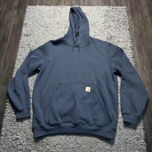 Carhartt Hoodie Mens Large Blue Pullover Long Sleeve Sweatshirt Workwear Logo